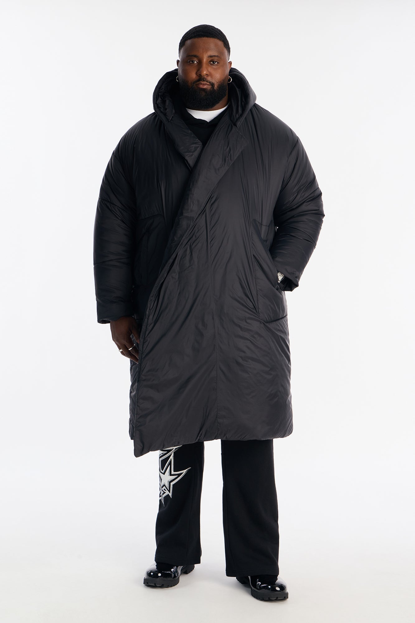 Hooded Oversized Exaggerated Wrap Long Puffer Jacket - Black Fashion Nova
