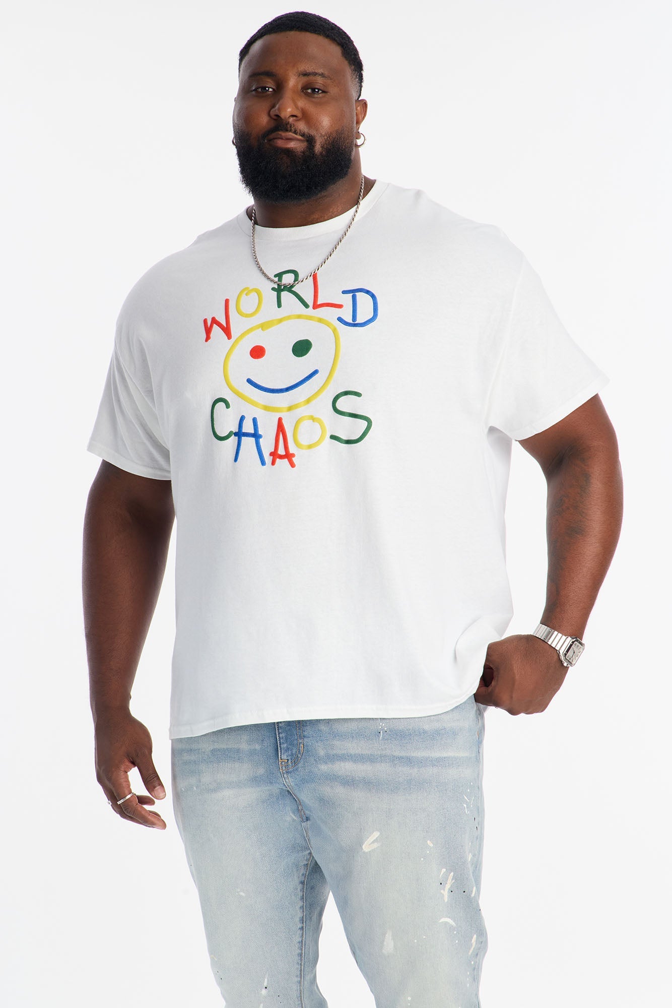 Smile For World Chaos Short Sleeve Tee - White Fashion Nova