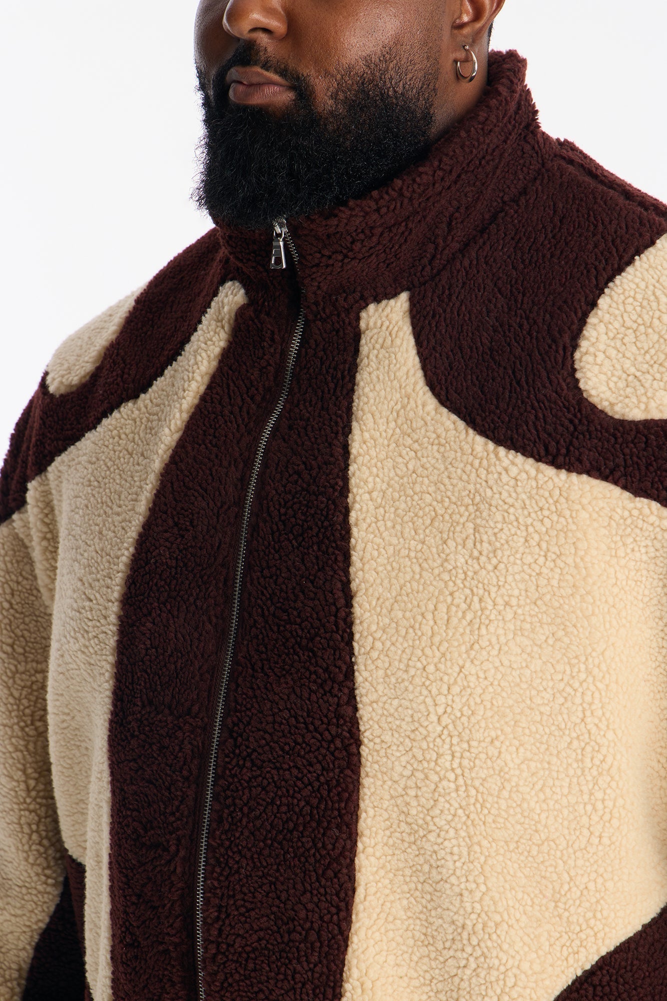 Oversized Sherpa Wave Paneled Zip Jacket - Brown Fashion Nova