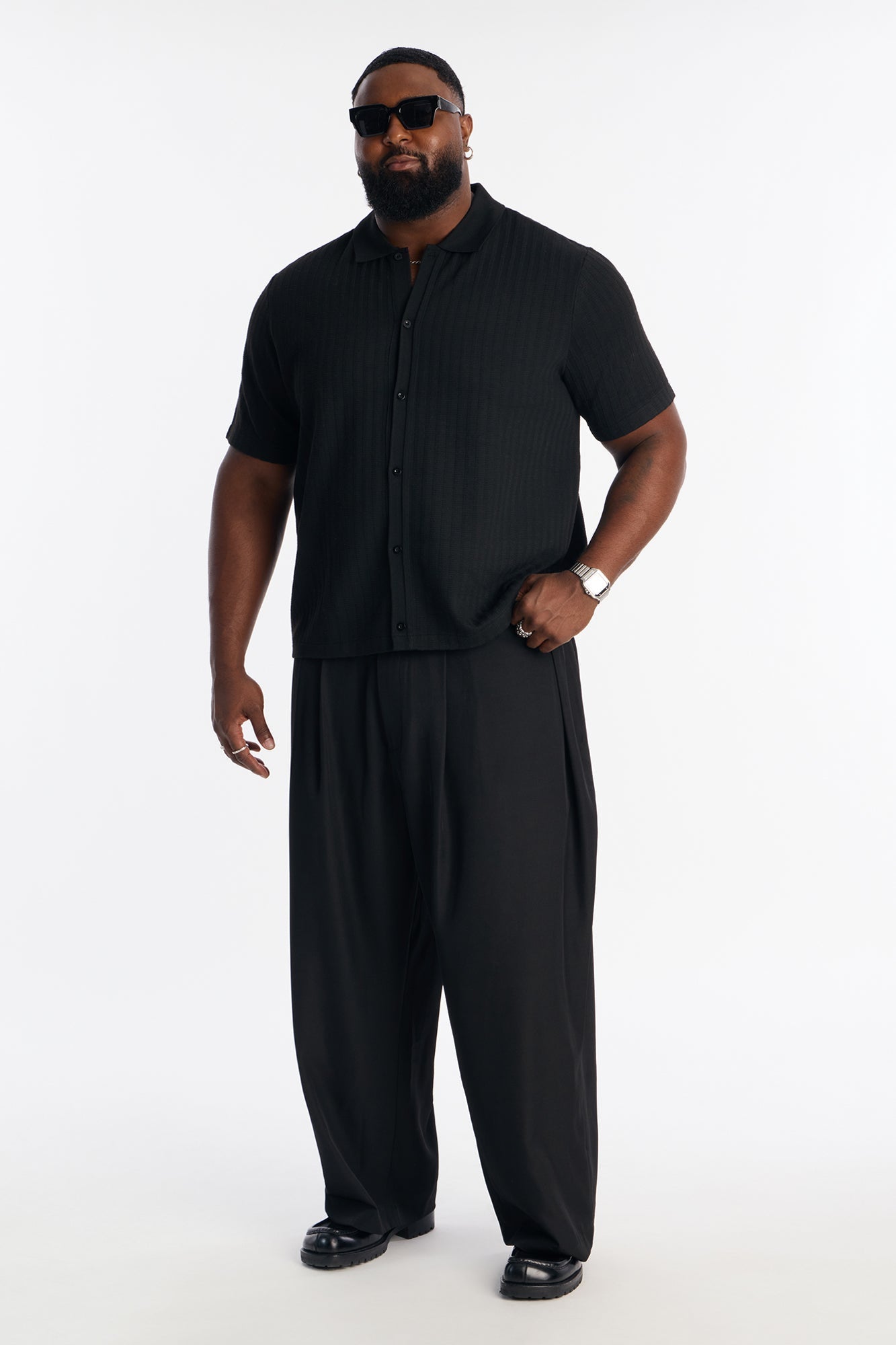 Shadow Button Striped Button Up - Black Fashion Nova