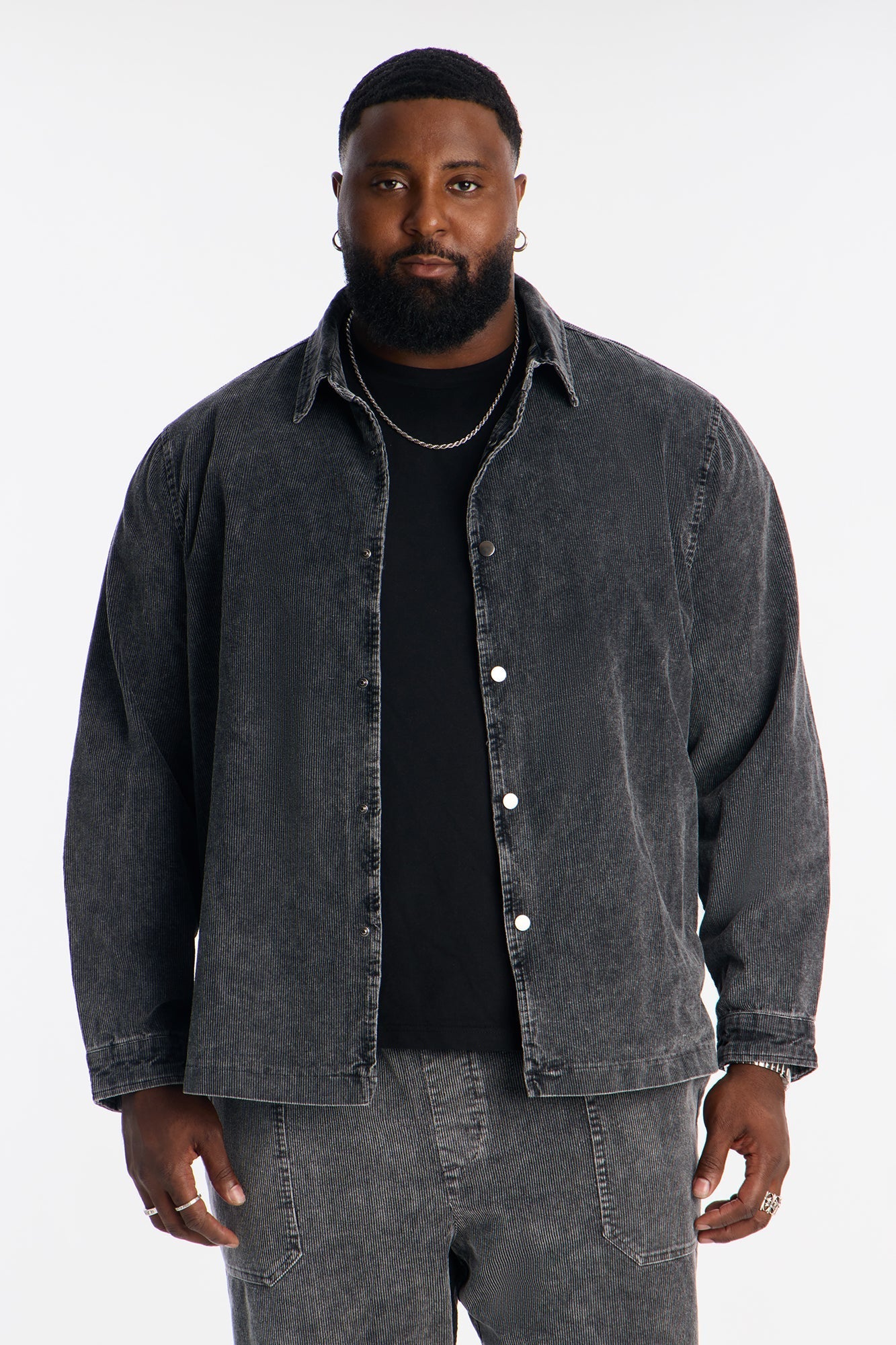 Chi Town Corduroy Button Up Shirt - Acid Wash Black Fashion Nova