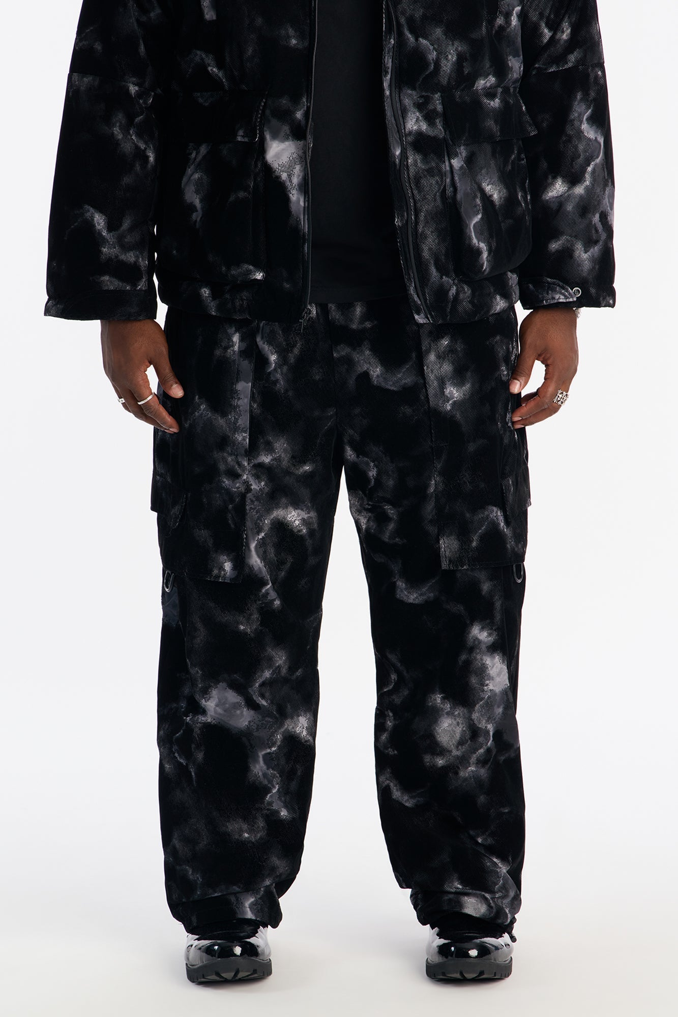 Baggy Flocked Marble Cargo Pant - Black Fashion Nova