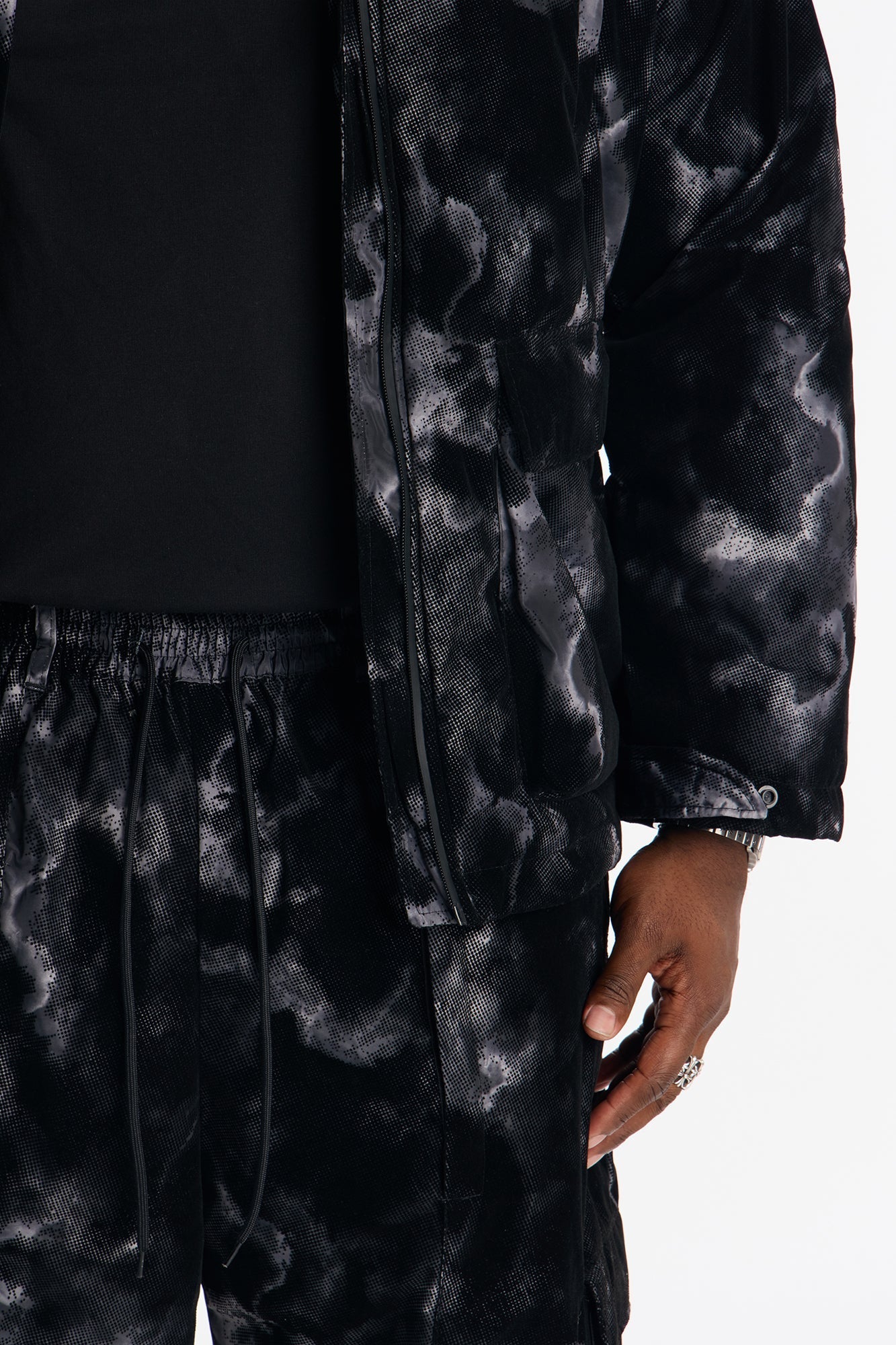 Baggy Flocked Marble Cargo Pant - Black Fashion Nova