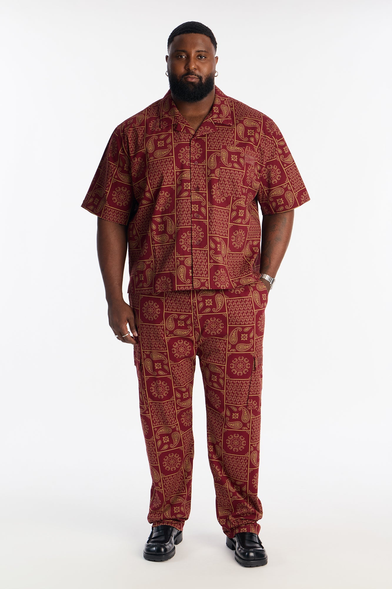 Clinton Hill Mosaic Button Up Shirt - Burgundy Fashion Nova