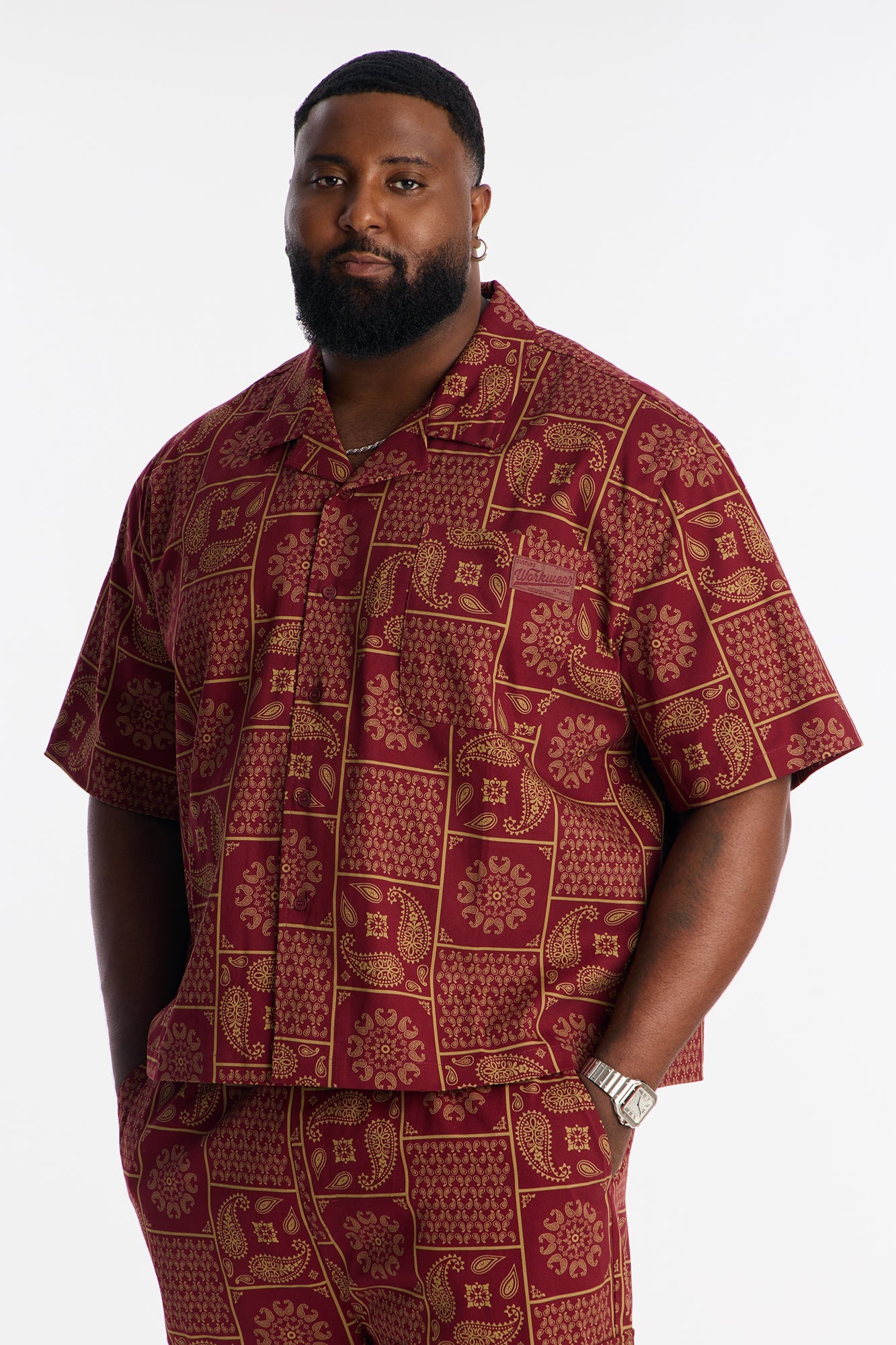 Clinton Hill Mosaic Button Up Shirt - Burgundy Fashion Nova