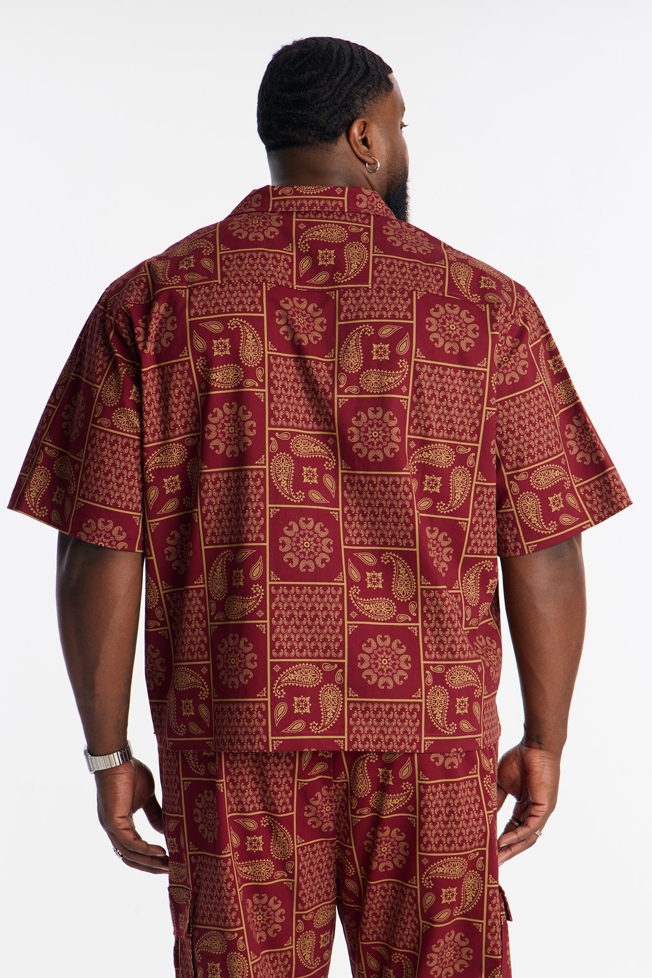 Clinton Hill Mosaic Button Up Shirt - Burgundy Fashion Nova