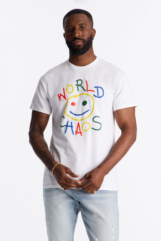 Smile For World Chaos Short Sleeve Tee - White Fashion Nova