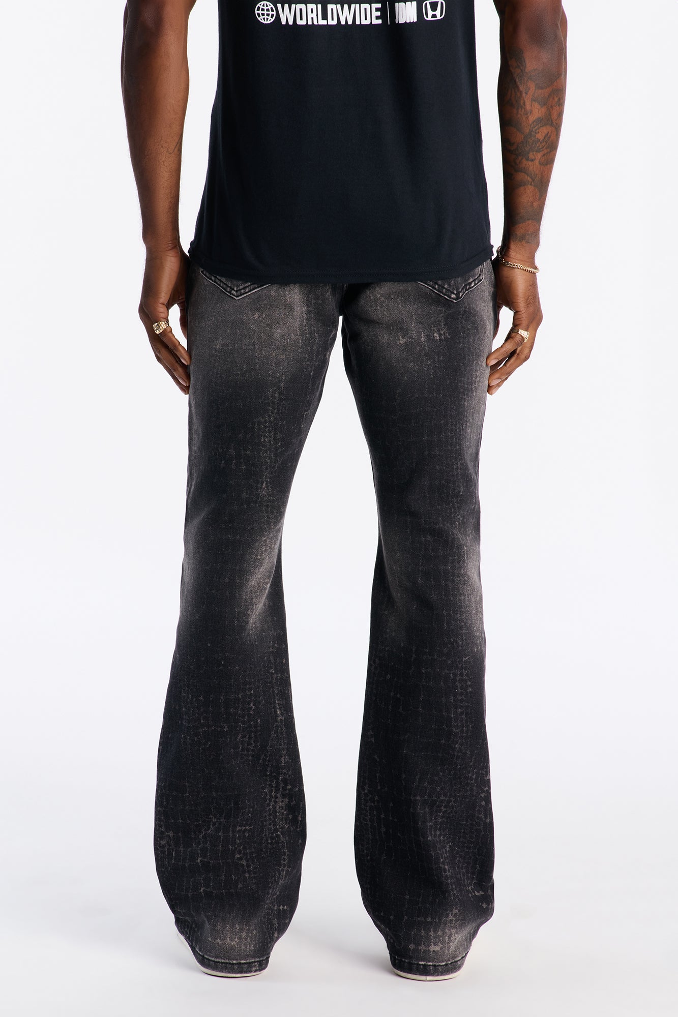 Stacked Skinny Flare Bleach Croc Jean - Black Wash Fashion Nova