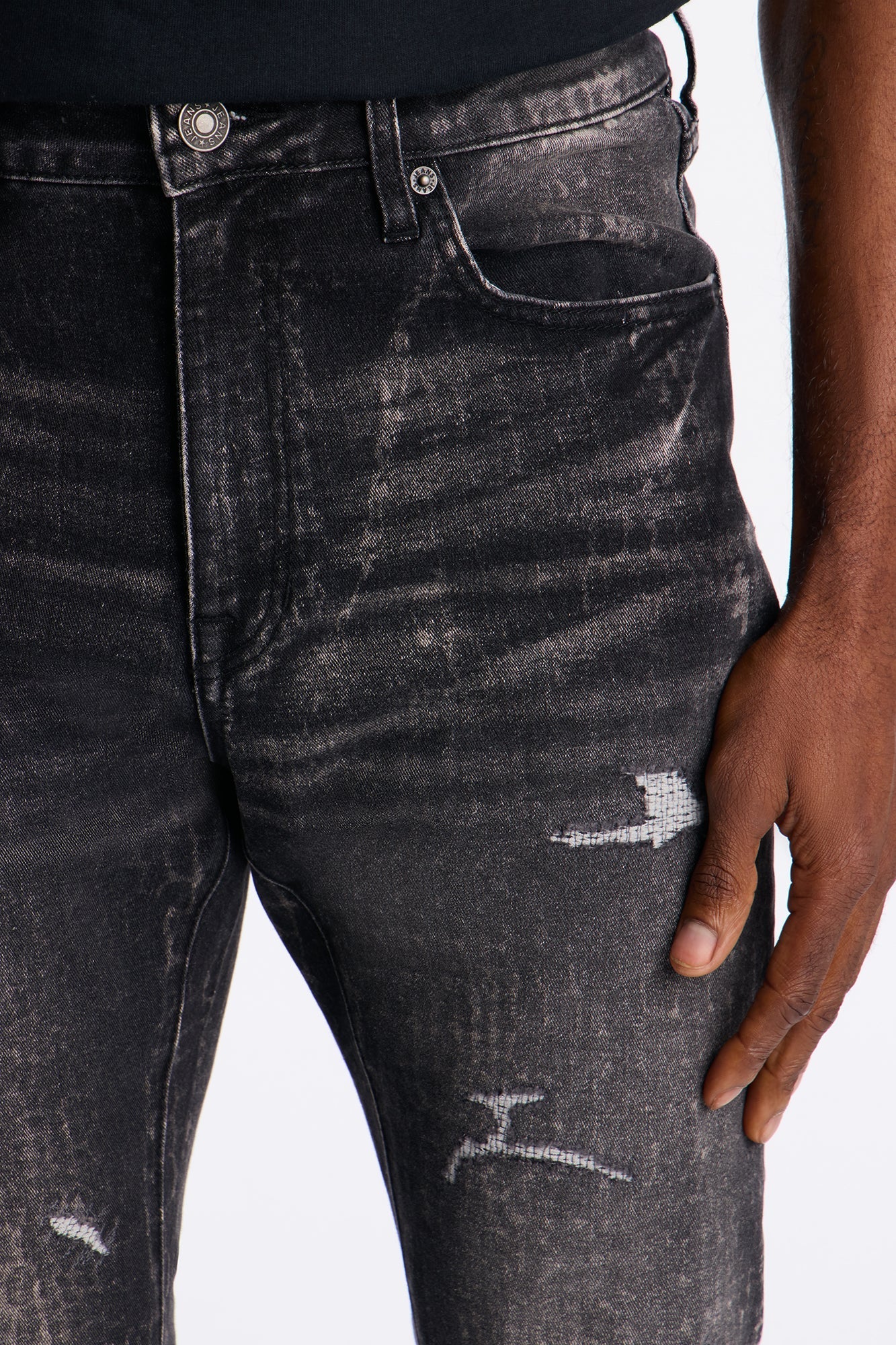 Stacked Skinny Flare Bleach Croc Jean - Black Wash Fashion Nova