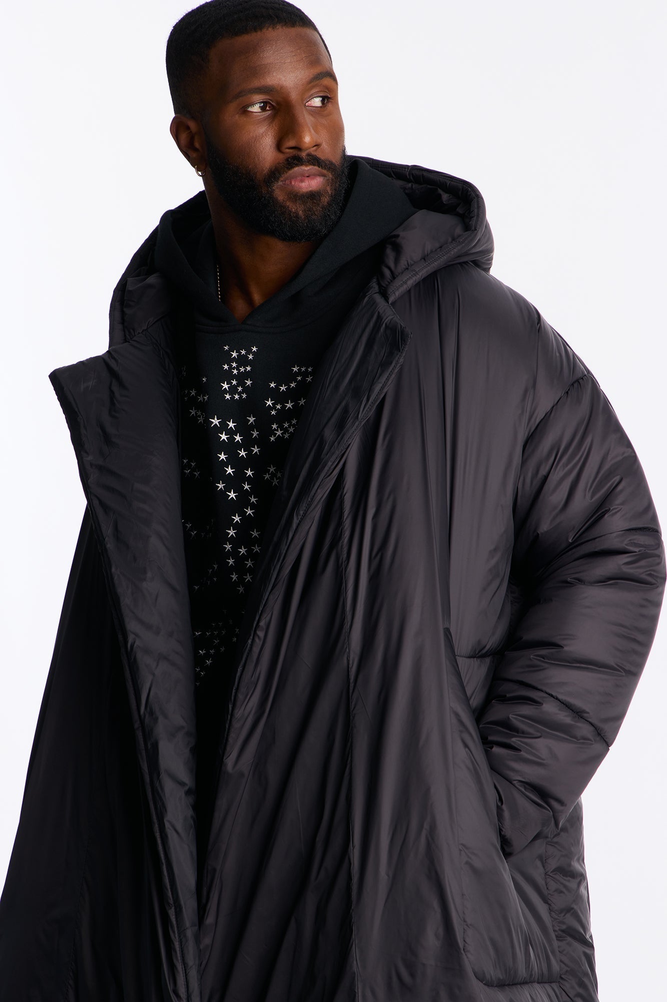 Hooded Oversized Exaggerated Wrap Long Puffer Jacket - Black Fashion Nova