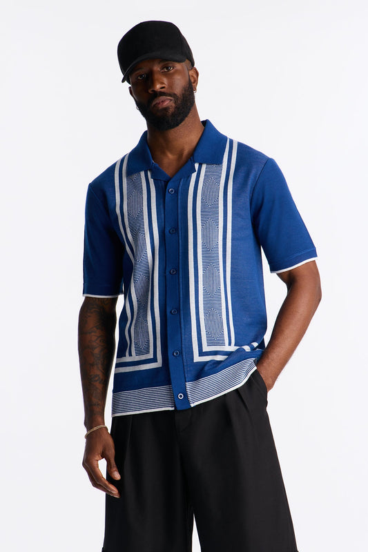 Casa Stripe Button Up - Blue/combo Fashion Nova