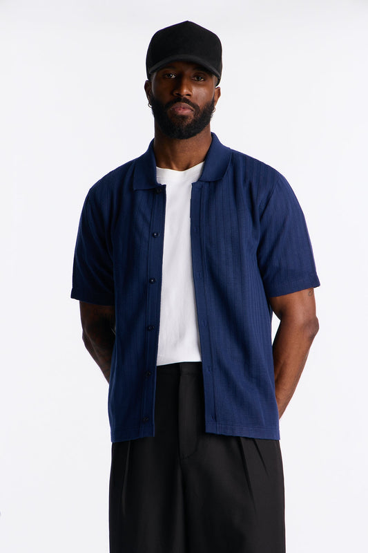 Shadow Button Striped Button Up - Navy Fashion Nova