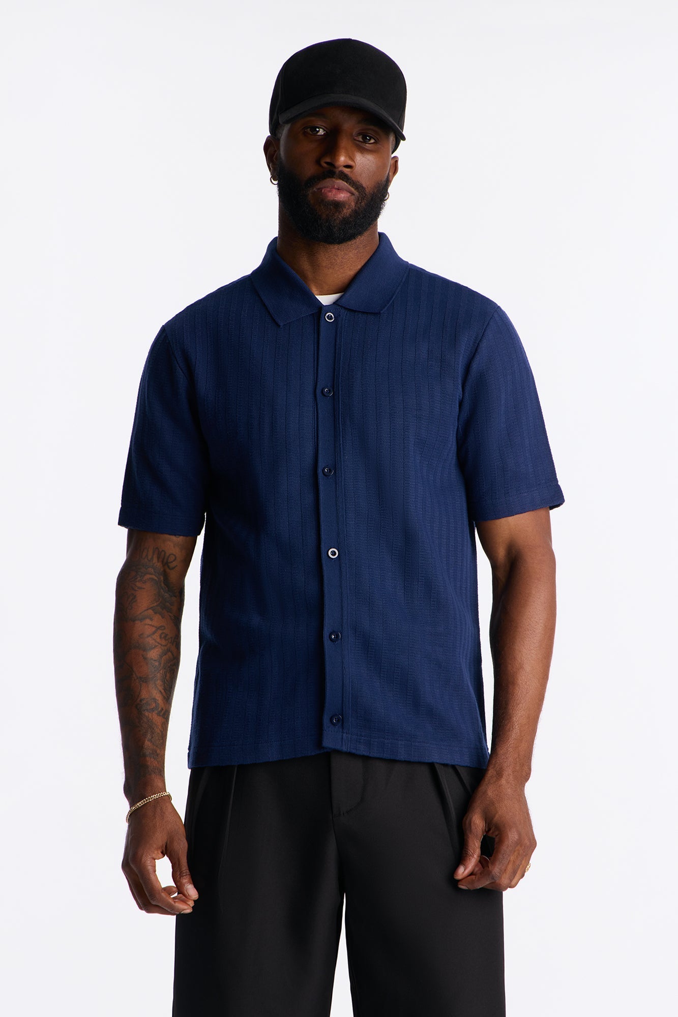 Shadow Button Striped Button Up - Navy Fashion Nova