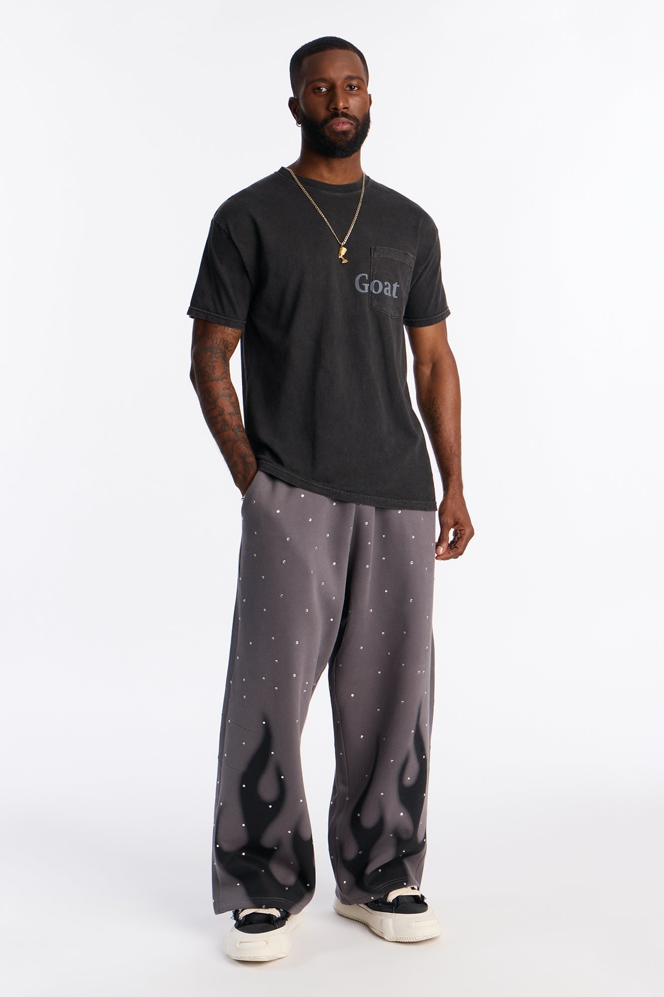 Rhinestone Flame Wide Leg Sweatpants - Charcoal Fashion Nova