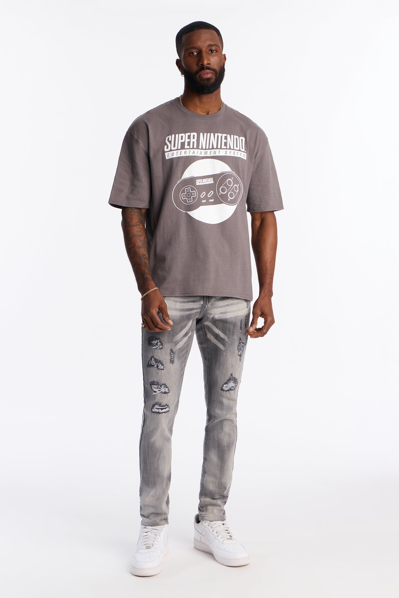 Skinny Distressed Cobain Jeans - Grey Fashion Nova