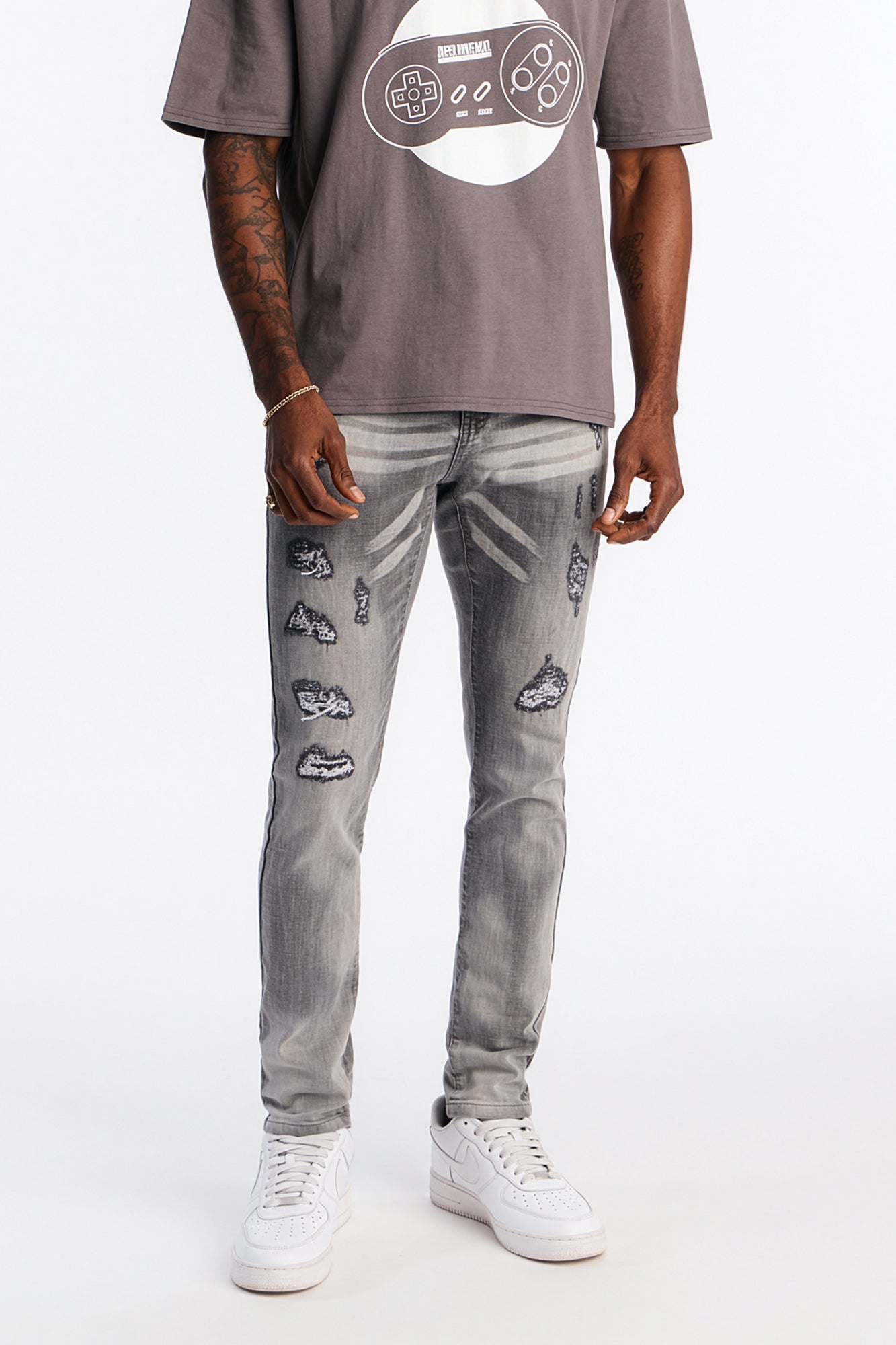 Skinny Distressed Cobain Jeans - Grey Fashion Nova