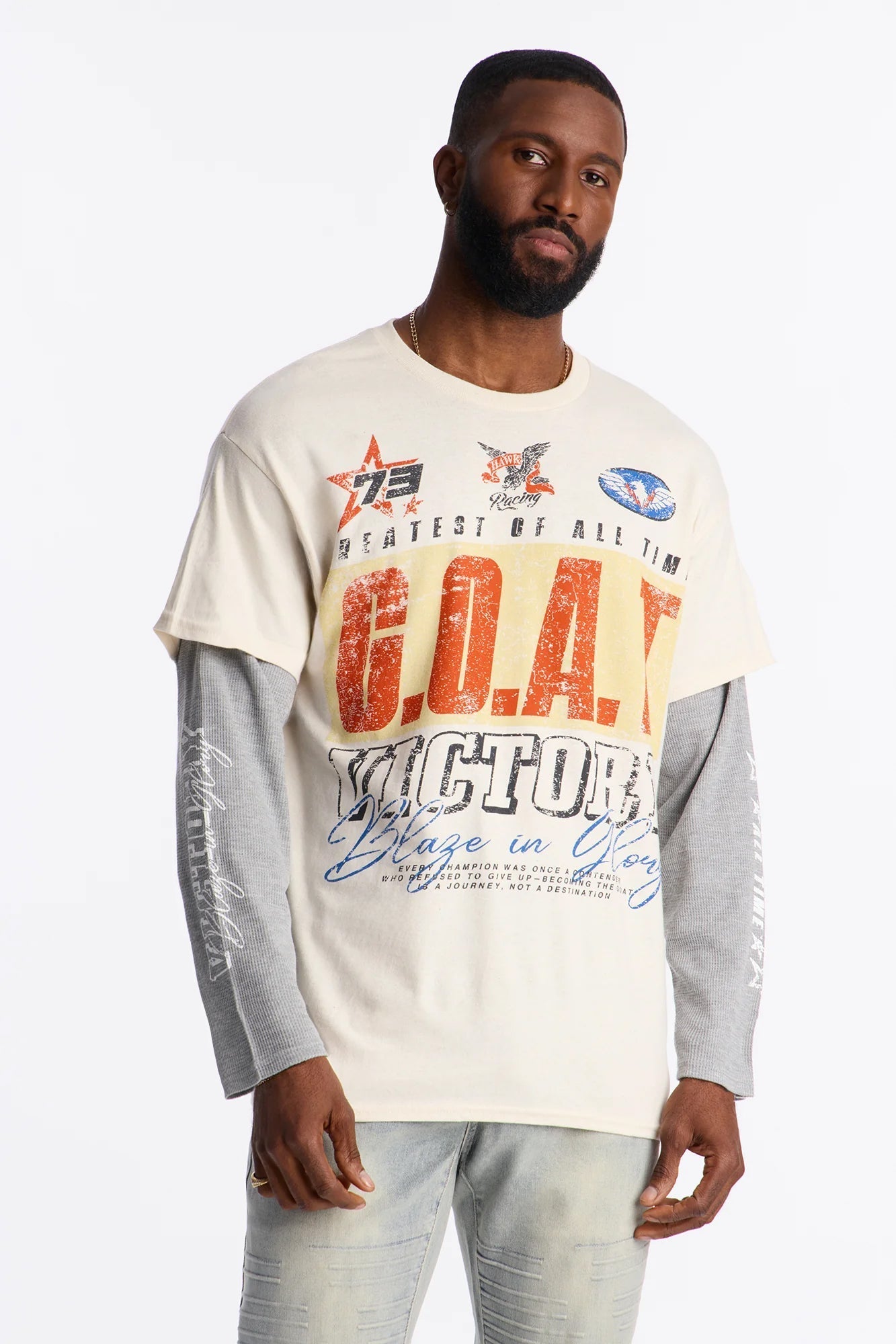 GOAT Thermal Twofer Tee - Natural/combo Fashion Nova