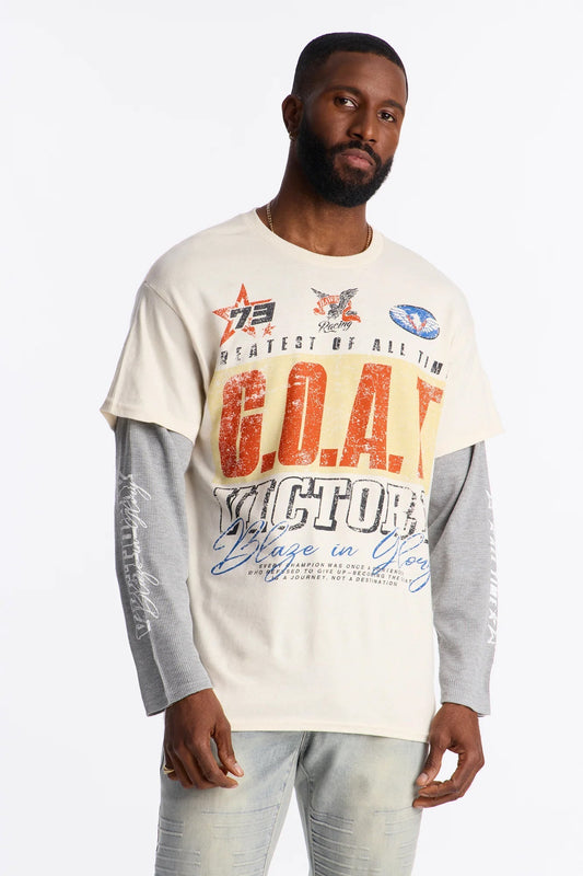 GOAT Thermal Twofer Tee - Natural/combo Fashion Nova