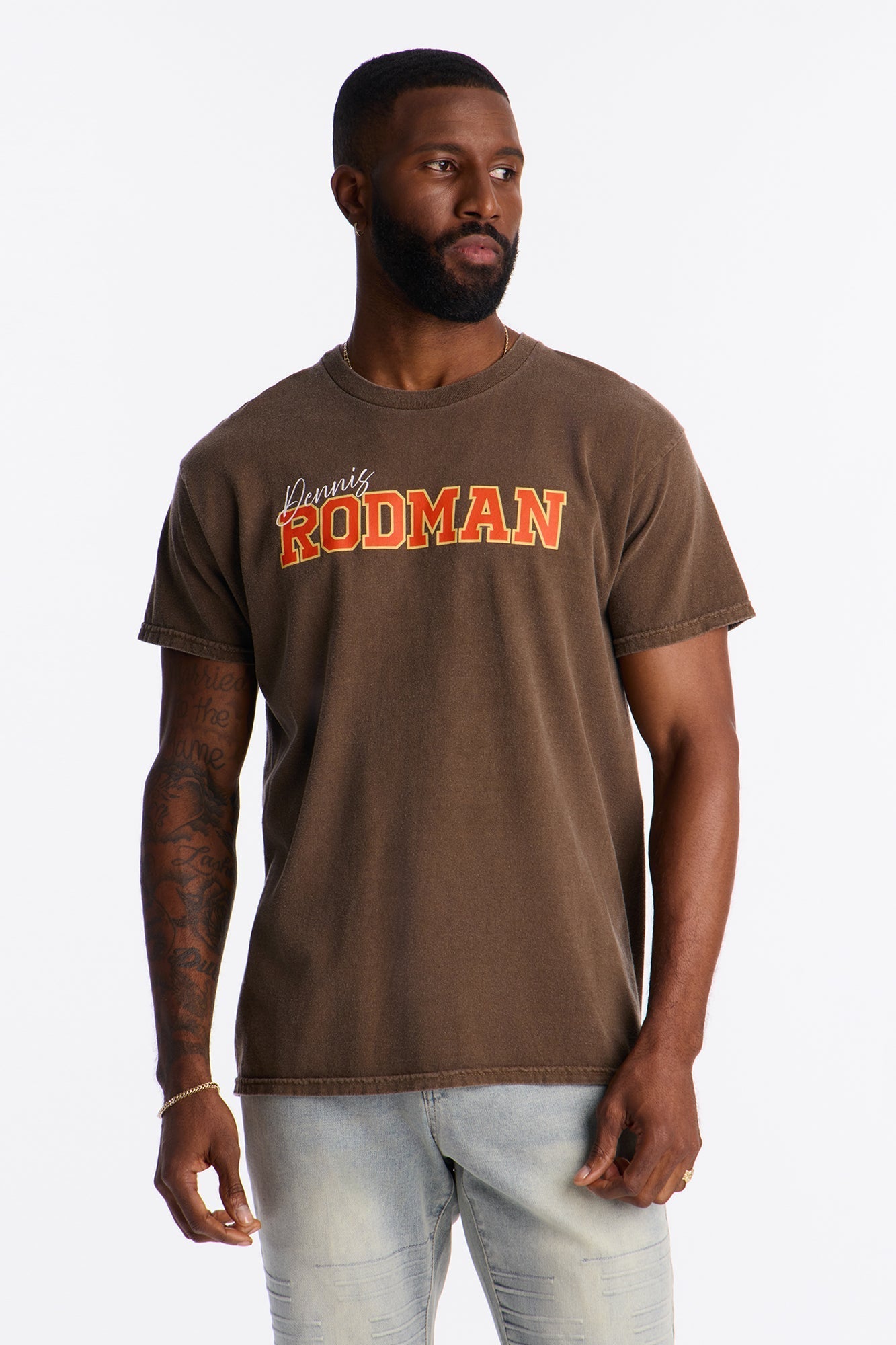 Dennis Rodman The Worm Vintage Washed Short Sleeve Tee - Chocolate Fashion Nova