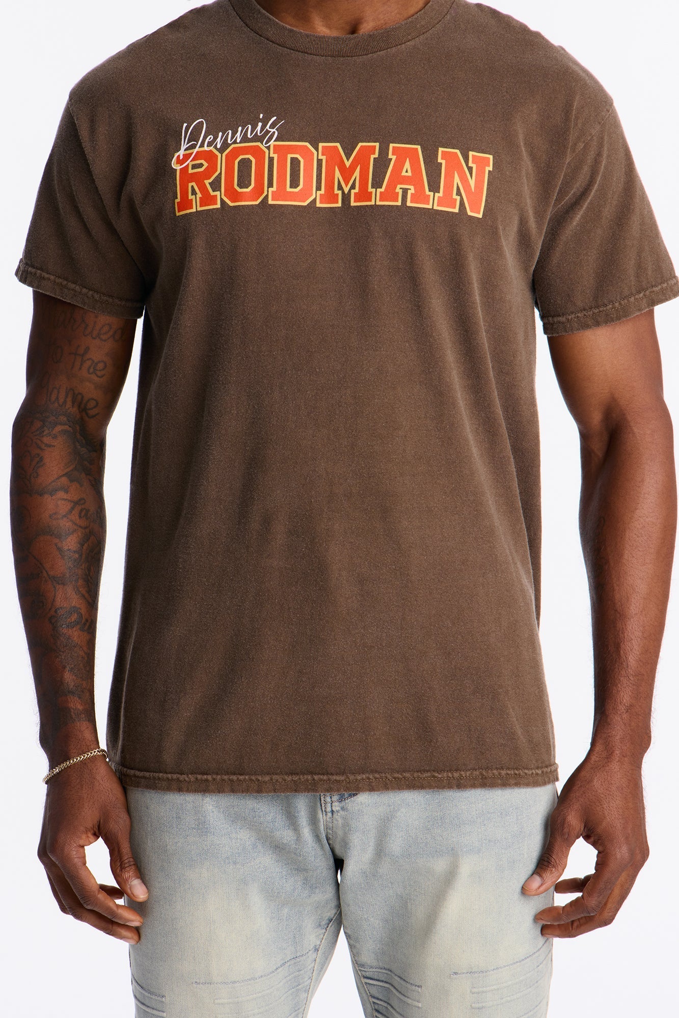 Dennis Rodman The Worm Vintage Washed Short Sleeve Tee - Chocolate Fashion Nova