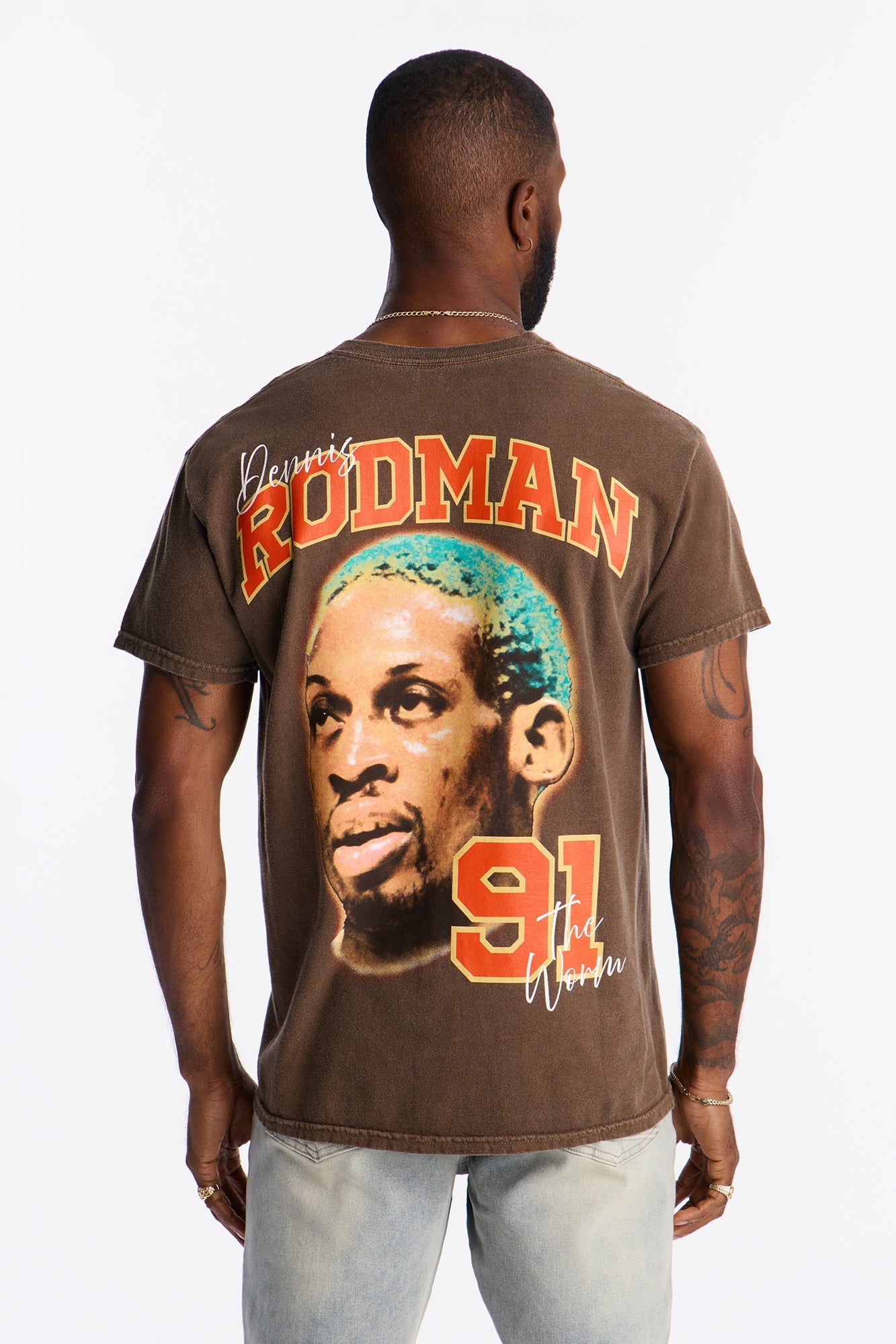 Dennis Rodman The Worm Vintage Washed Short Sleeve Tee - Chocolate Fashion Nova