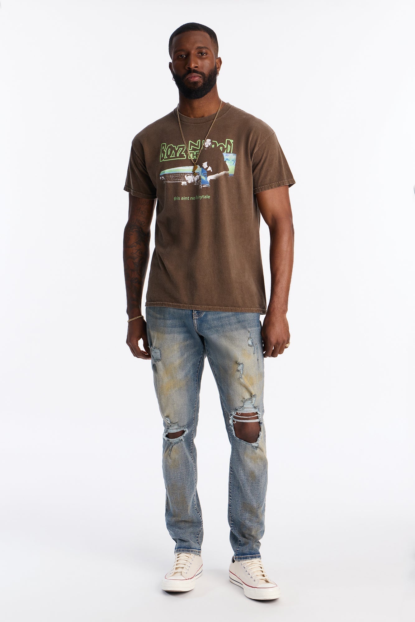 Boyz N The Hood Stop The Violence Vintage Washed Short Sleeve Tee - Chocolate Fashion Nova