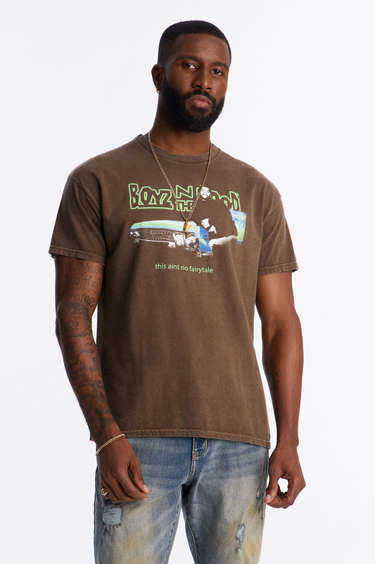 Boyz N The Hood Stop The Violence Vintage Washed Short Sleeve Tee - Chocolate Fashion Nova
