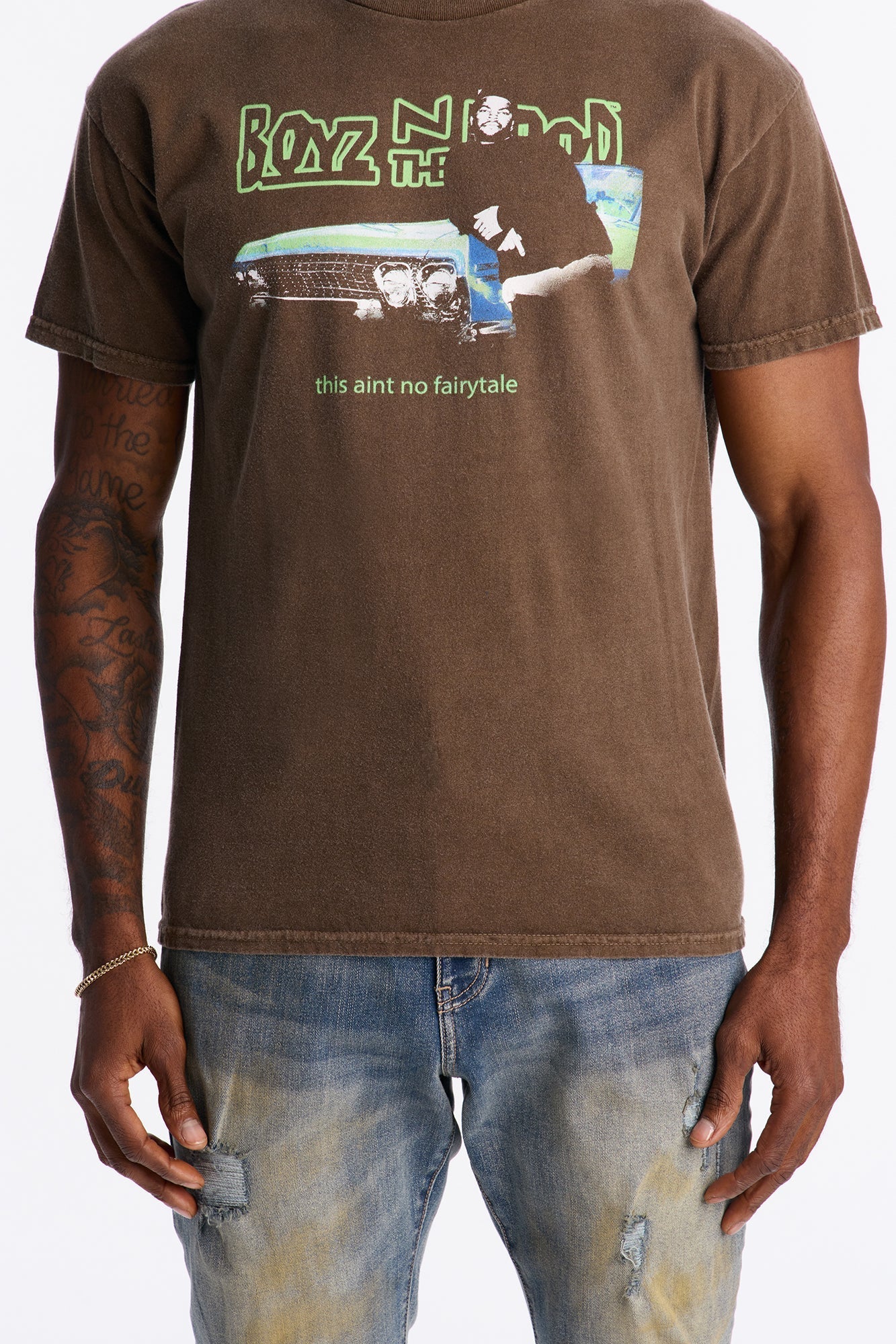 Boyz N The Hood Stop The Violence Vintage Washed Short Sleeve Tee - Chocolate Fashion Nova