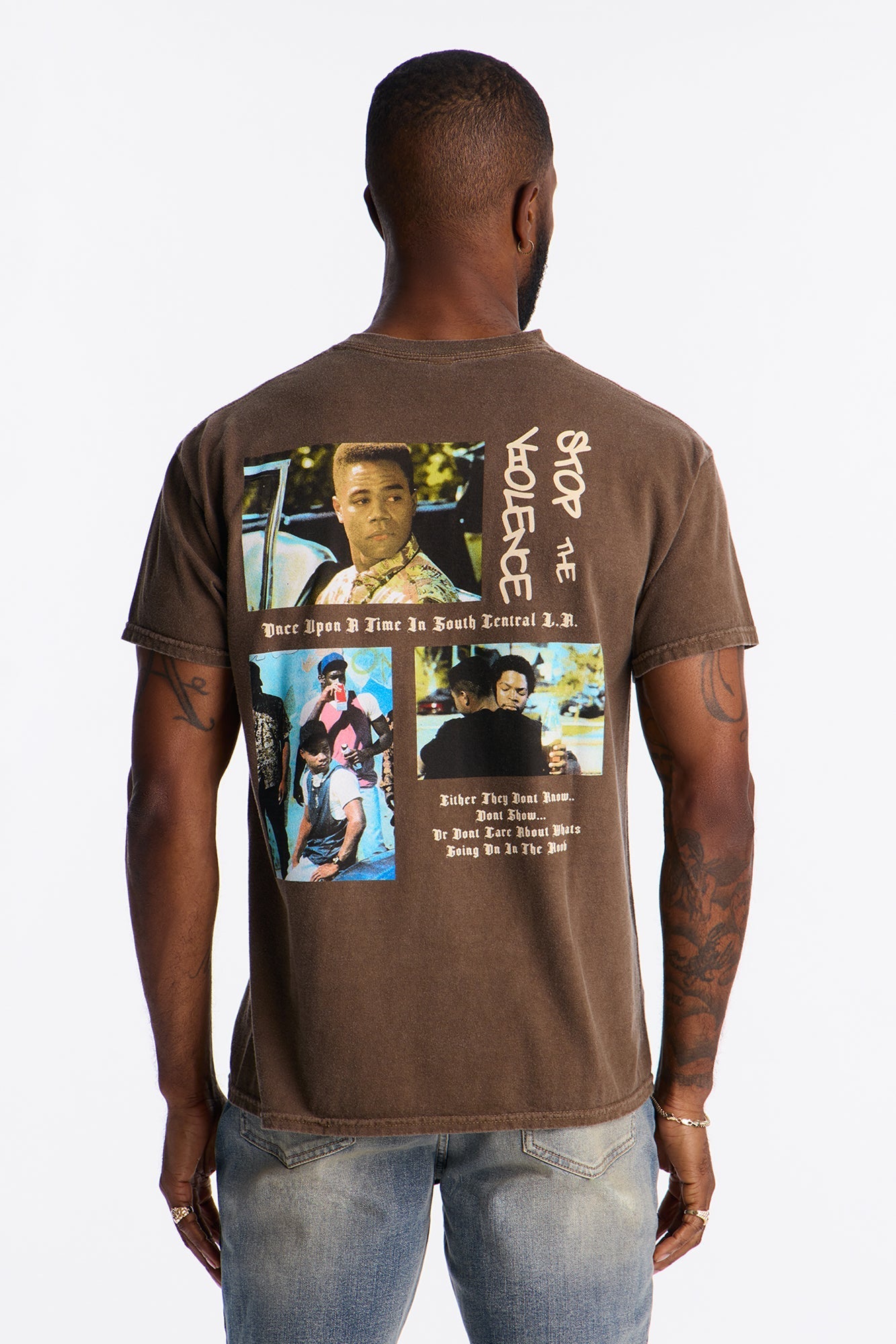 Boyz N The Hood Stop The Violence Vintage Washed Short Sleeve Tee - Chocolate Fashion Nova