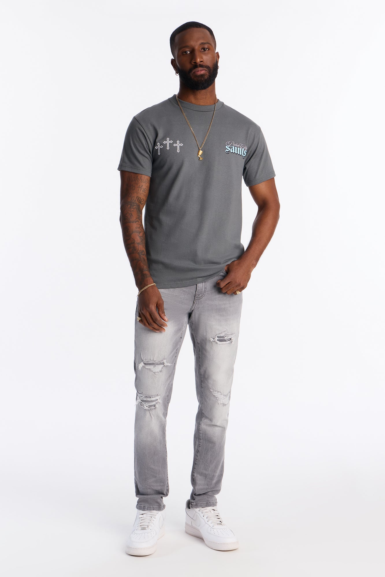 Skinny Distressed Worth It Jeans - Grey Fashion Nova
