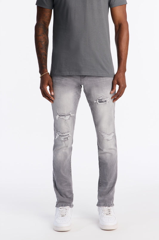 Skinny Distressed Worth It Jeans - Grey Fashion Nova