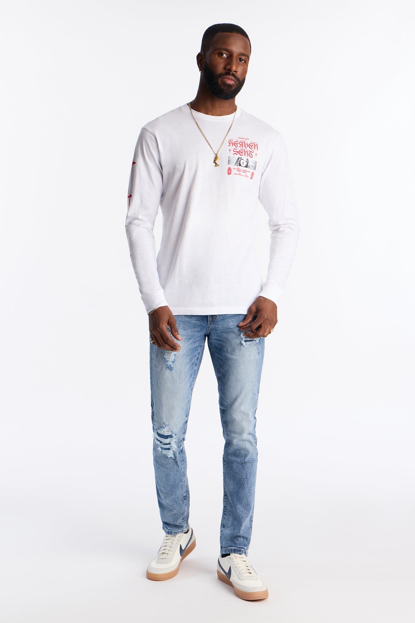 Heaven Sent Crusade Long Sleeve Tee - White Fashion Nova