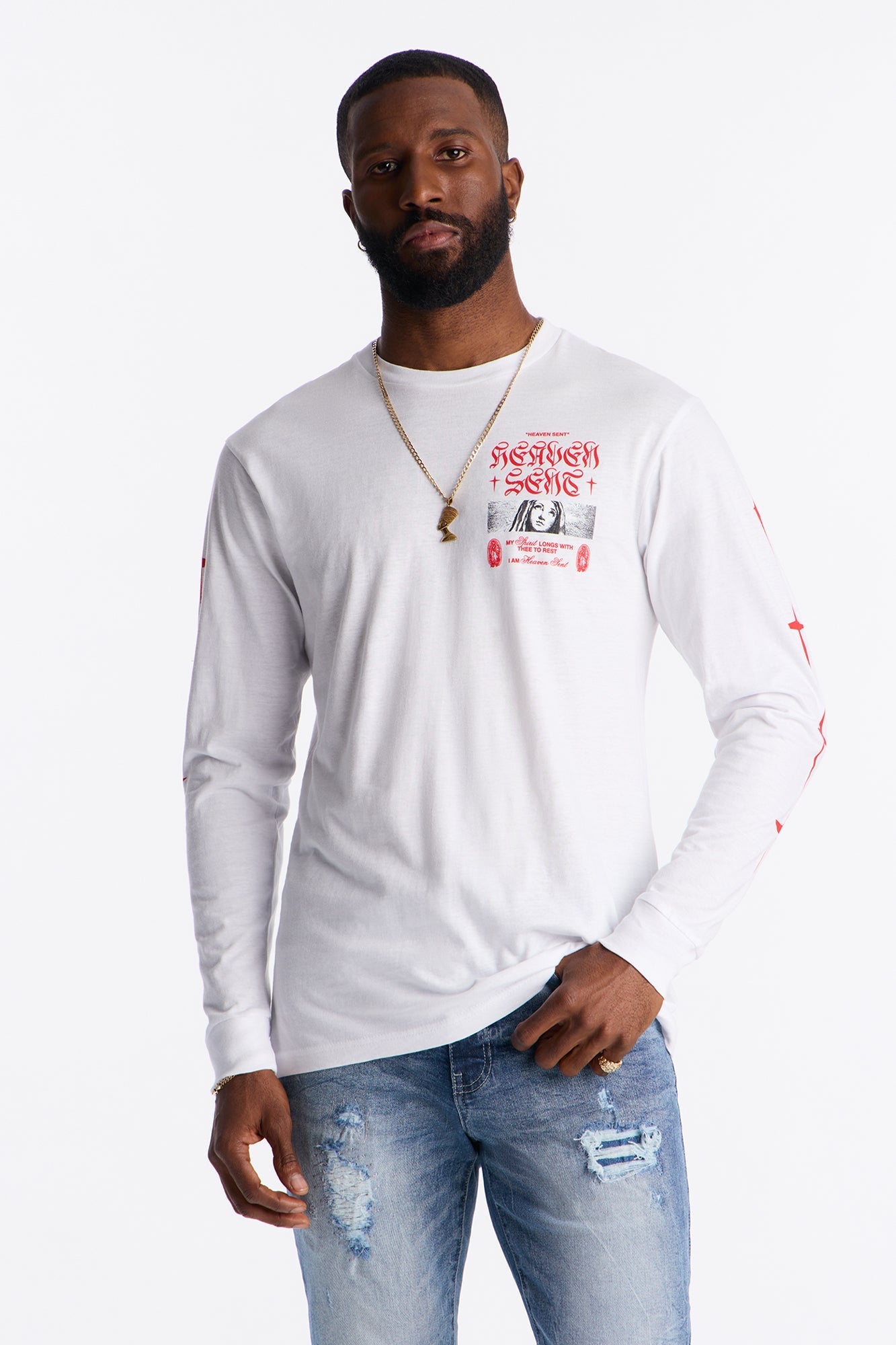 Heaven Sent Crusade Long Sleeve Tee - White Fashion Nova