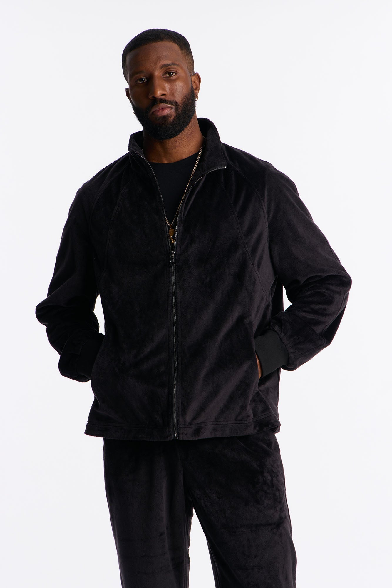 Velour Set It Up Track Jacket - Black Fashion Nova