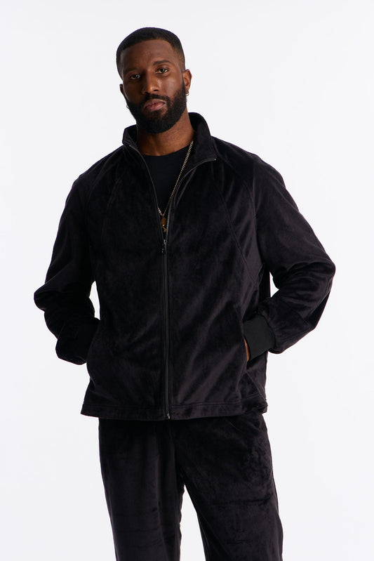 Velour Set It Up Track Jacket - Black Fashion Nova
