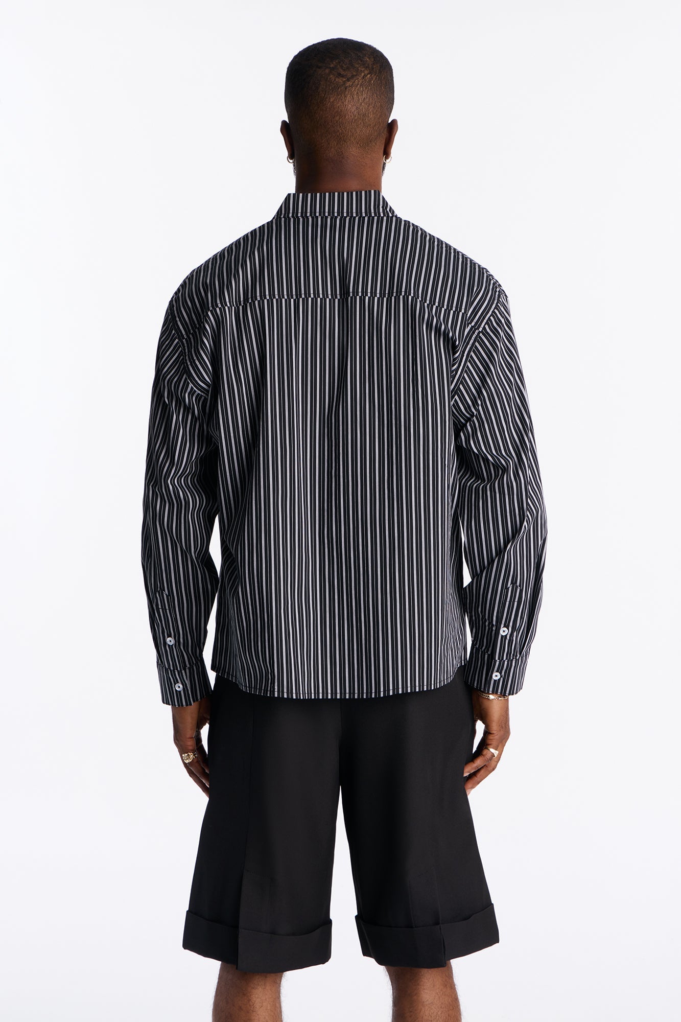 Santos Striped Button Up Shirt - Black/combo Fashion Nova