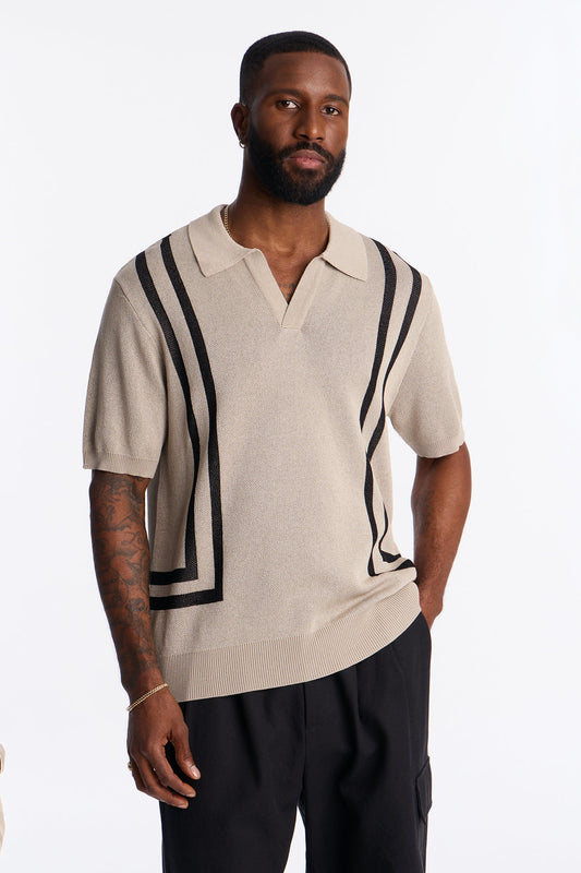 Seeing Lines Knit Johnny Collar Shirt - Tan Fashion Nova