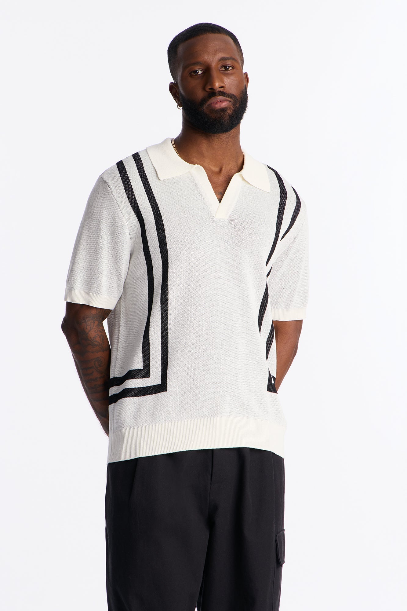 Seeing Lines Knit Johnny Collar Shirt - White Fashion Nova