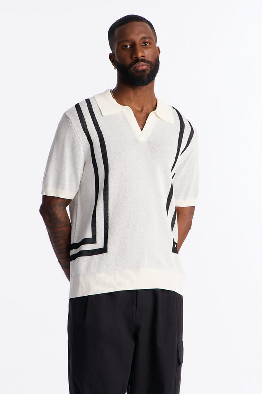 Seeing Lines Knit Johnny Collar Shirt - White Fashion Nova