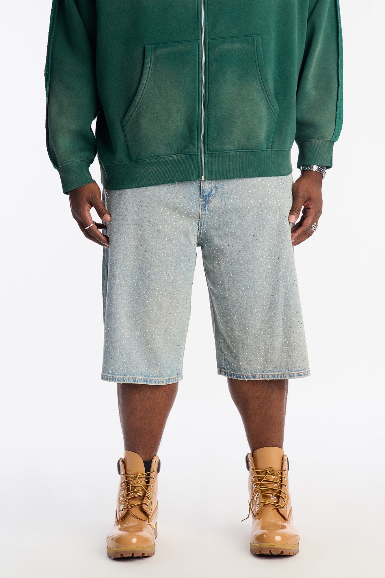 Baggy All Gem Denim Short - Light Blue Wash Fashion Nova