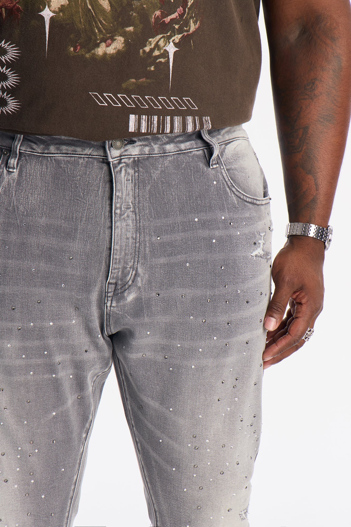 Stacked Skinny Froster Drip Jean - Grey Fashion Nova