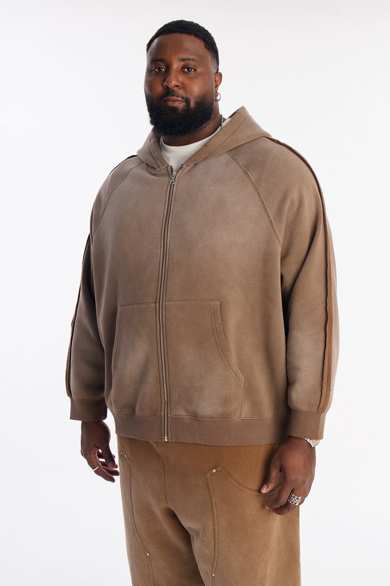 Extra Raw Faded Distressed Zip Up Hoodie - Brown Fashion Nova