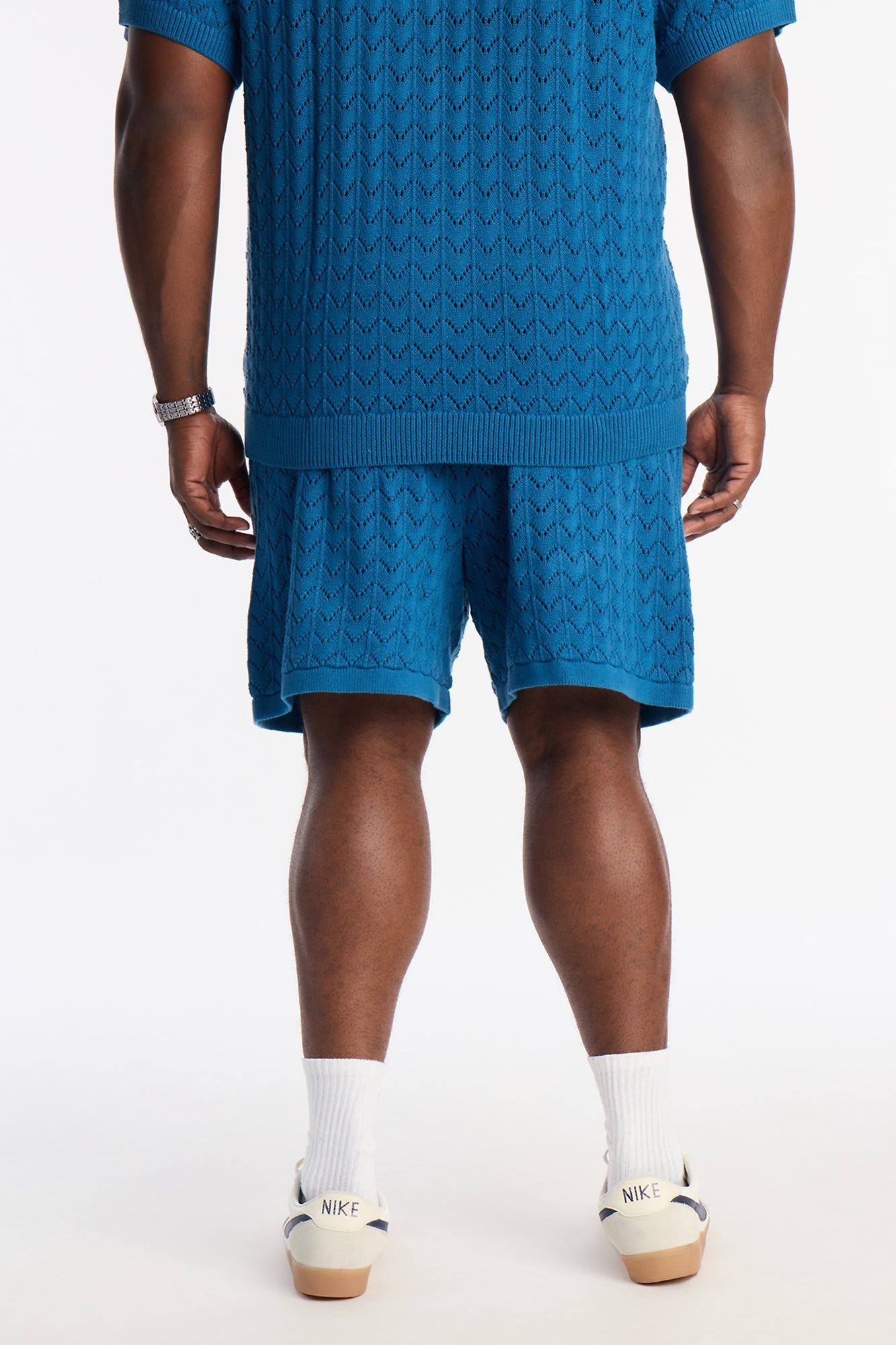 Waterfall Texture Open Knit Shorts - Slate Blue Fashion Nova