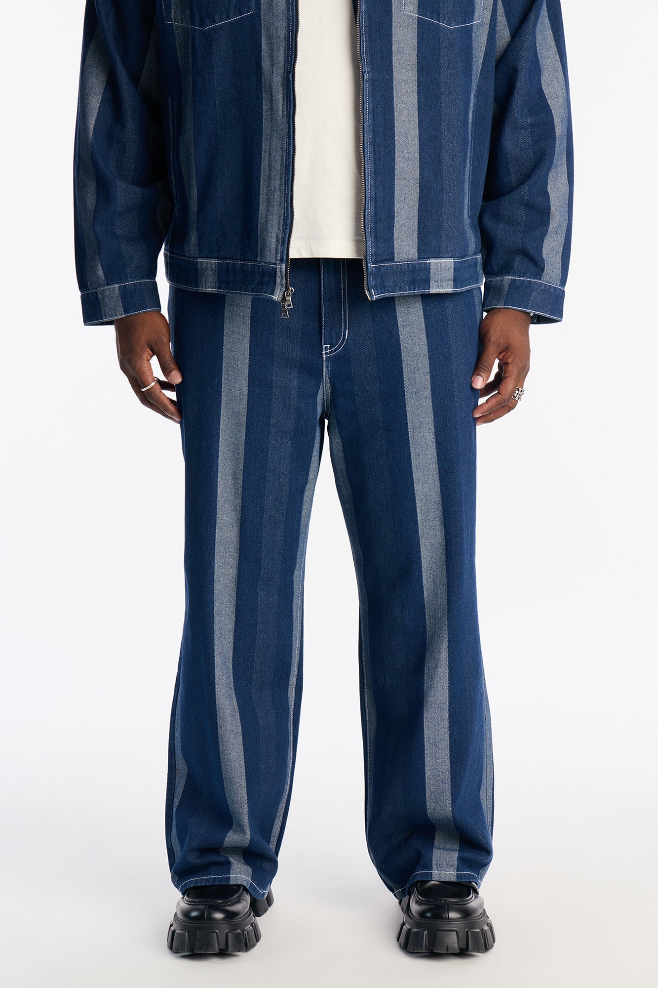 Wide Leg Two Tone Stripe Jean - Dark Wash Fashion Nova