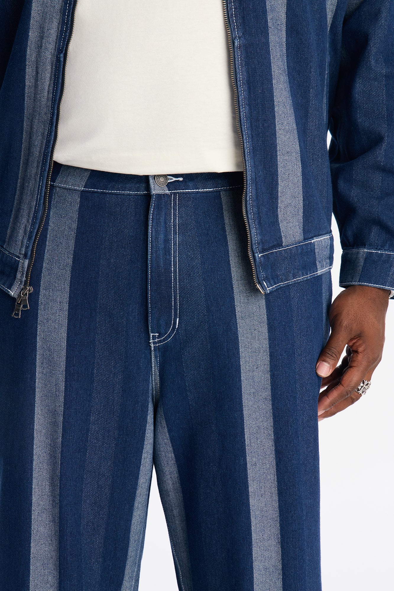Wide Leg Two Tone Stripe Jean - Dark Wash Fashion Nova