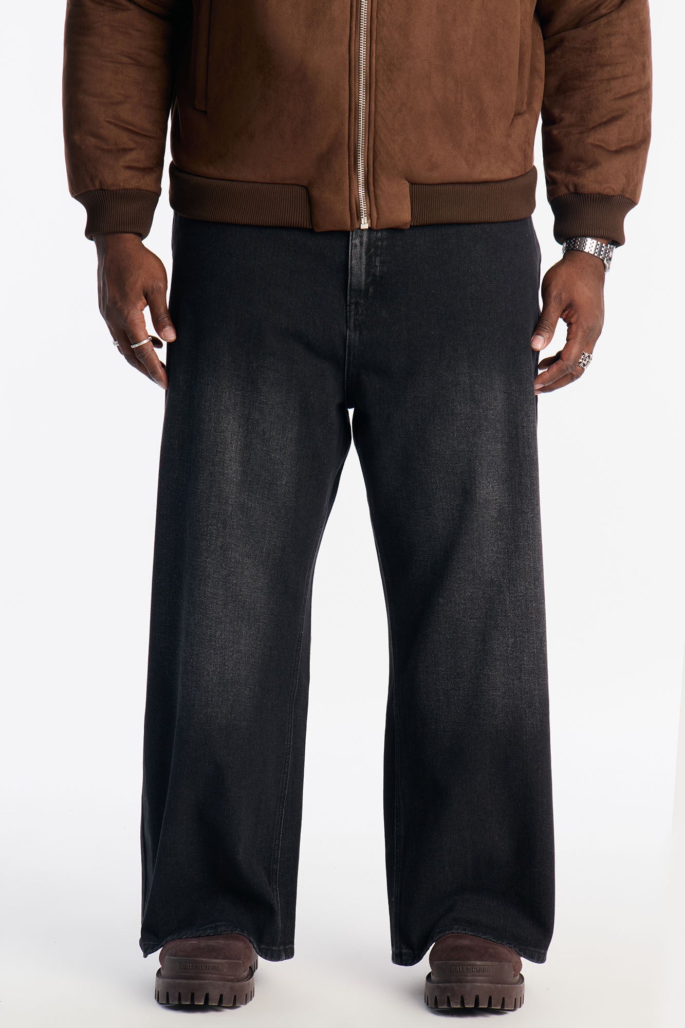 Baggy Wide Leg Tuxedo Stripe Jean - Black Wash Fashion Nova
