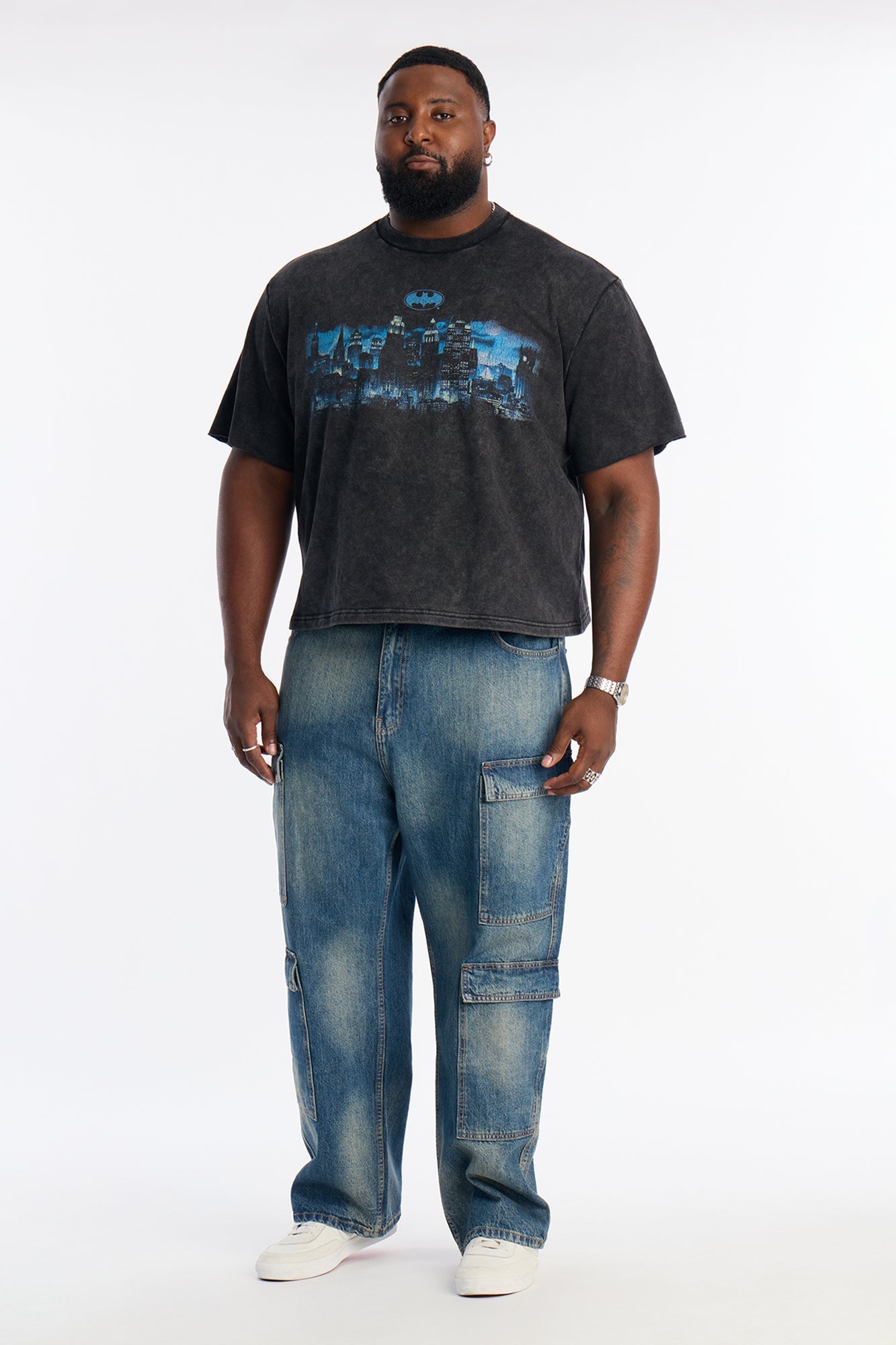 Oversized Batman Over Gotham Short Sleeve Fleece Tee - Black Wash Fashion Nova