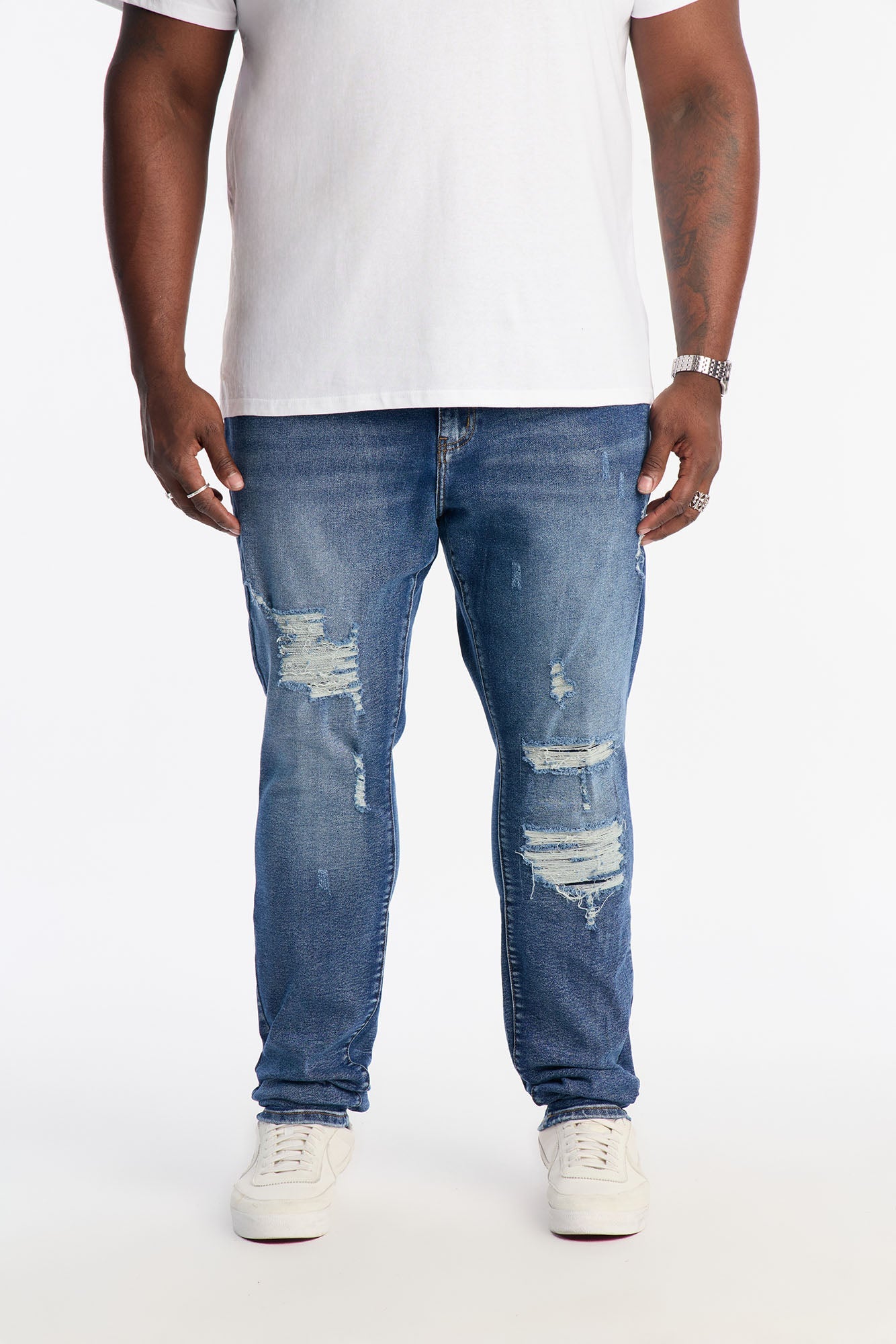 Stacked Skinny Classic Distress Jeans - Dark Wash Fashion Nova