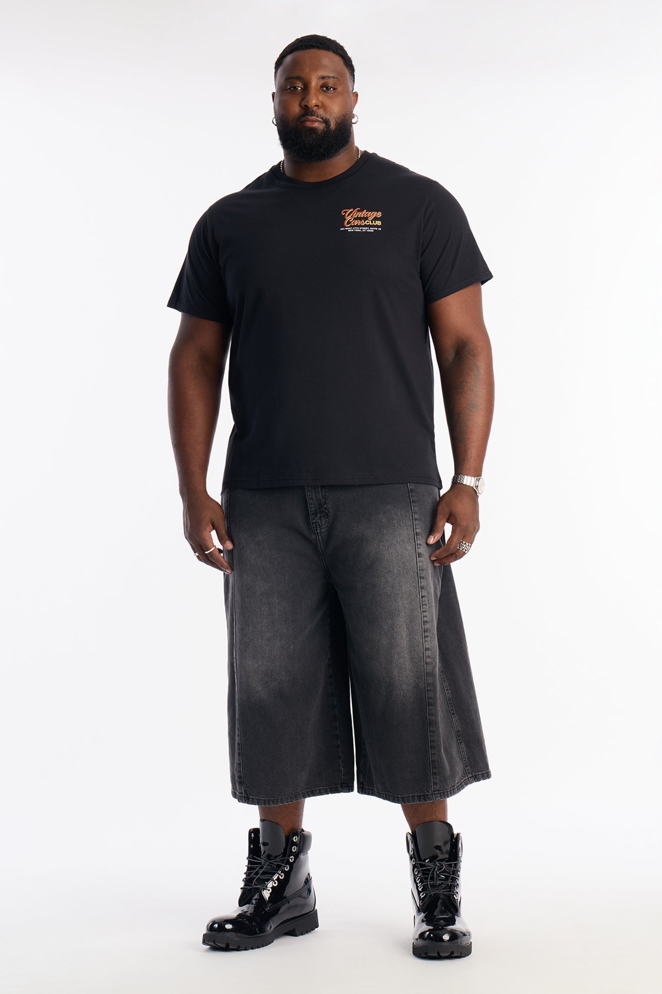 Super Baggy Paneled Down Denim Short - Black Wash Fashion Nova
