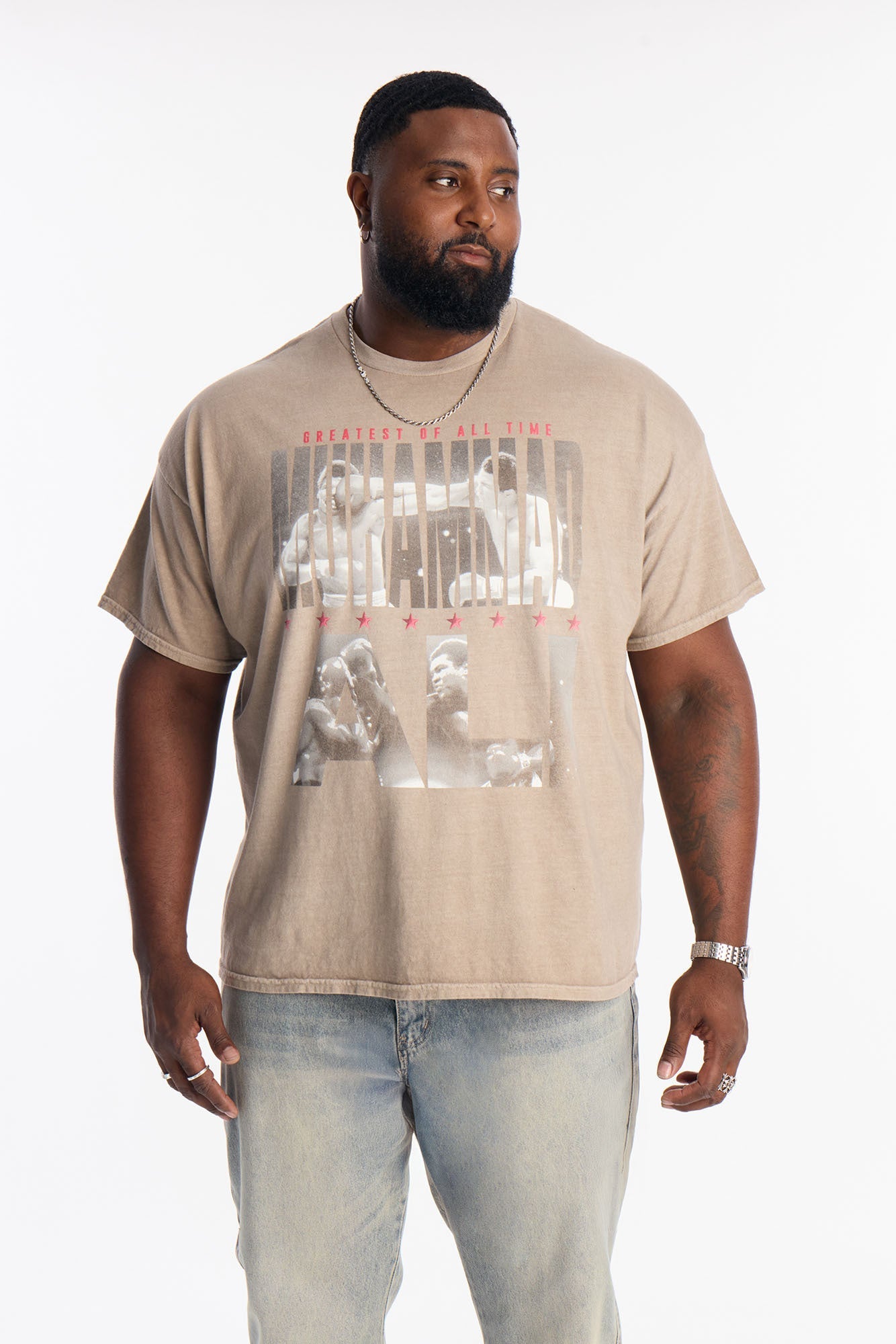 Oversized Muhammad Ali GOAT Short Sleeve Tee - Taupe Fashion Nova